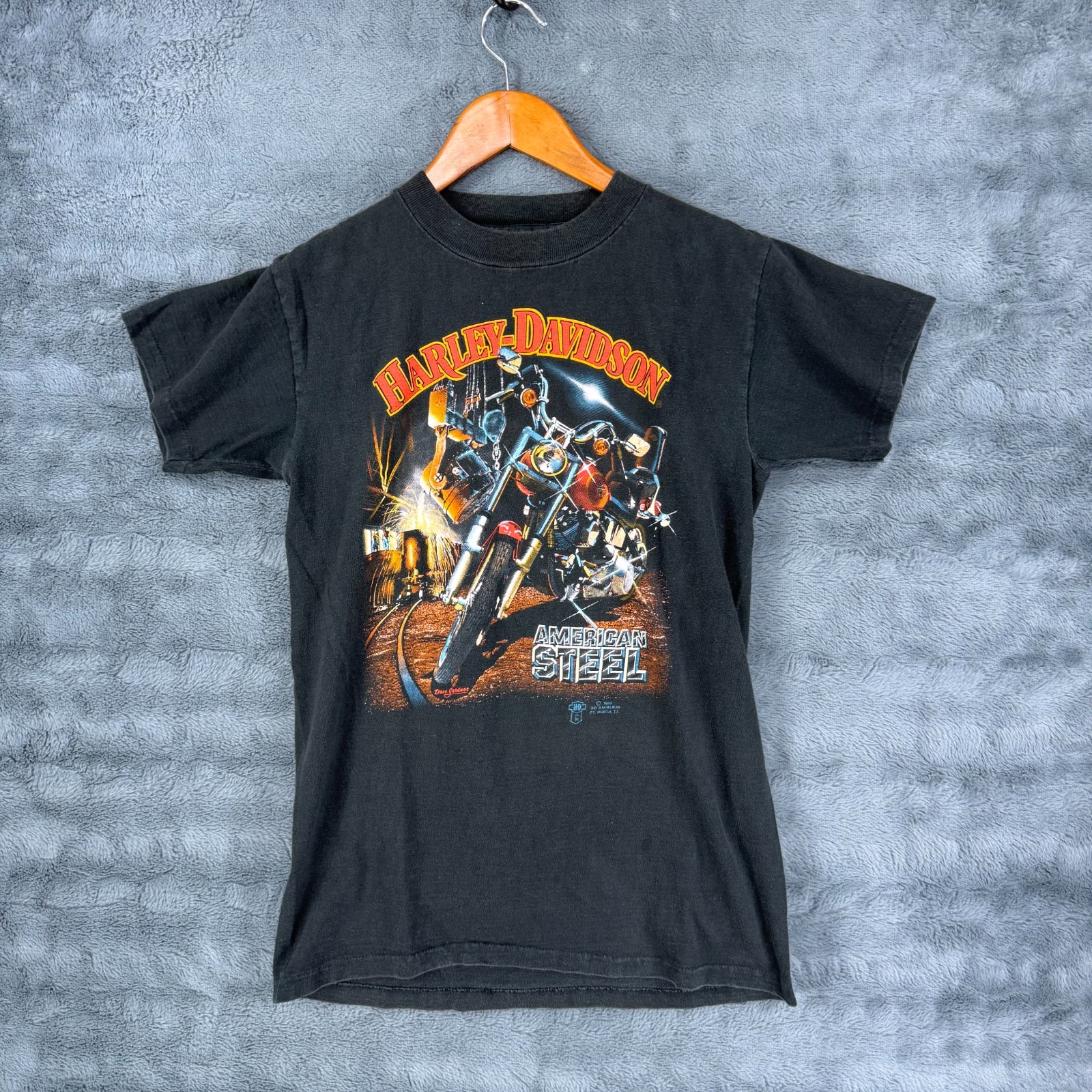 Vintage Harley Davidson 3D Emblem American Steel T Shirt Single Stitch Mens Sz S Vintage Harley Davidson 3D Emblem American Steel T Shirt Single Stitch Mens Sz S