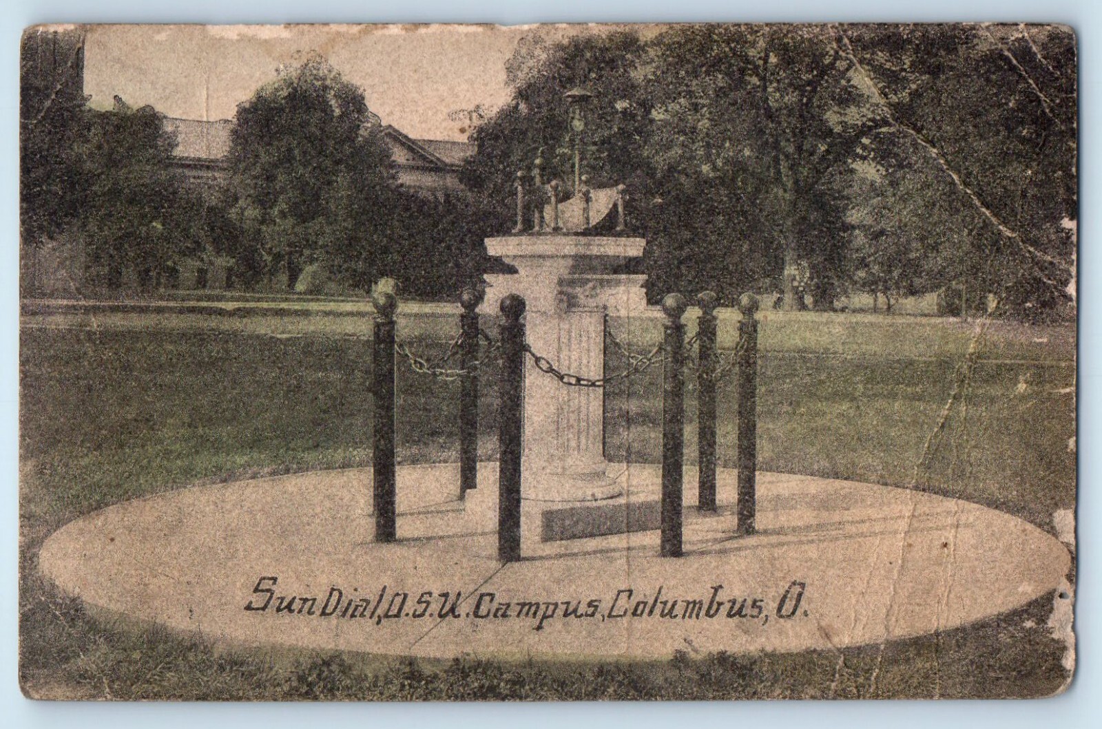 c1910 Columbus Ohio OH Vintage Postcard Sun Dial O. S. U. Campus Monument Posted