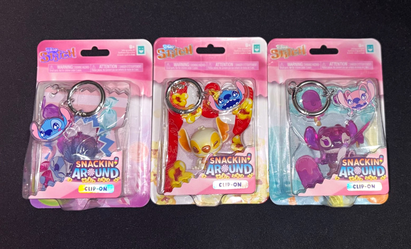 Disney Lilo & Stitch Stitch Snackin\' Around Clip-On Keychain Lot of 3