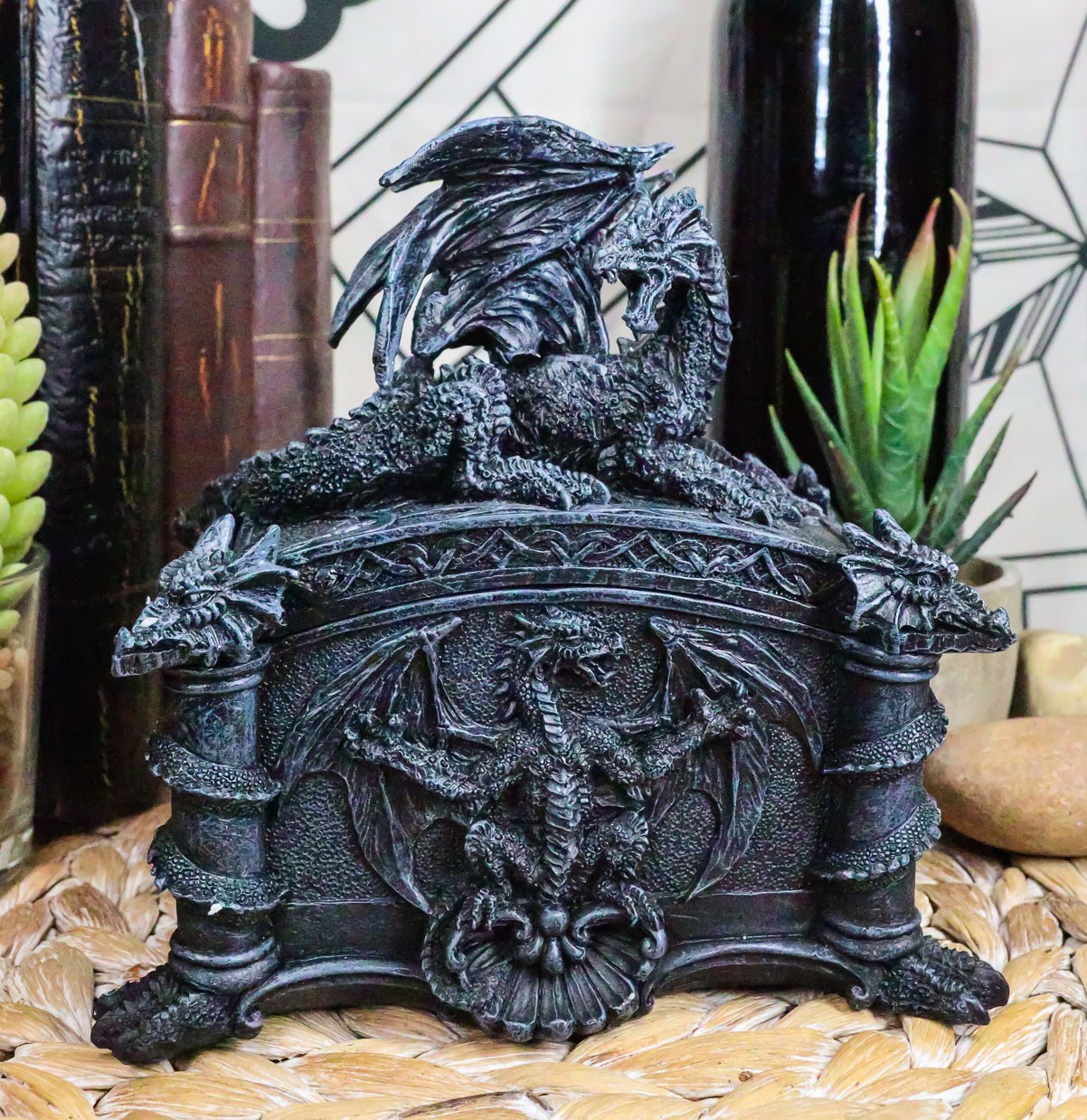 Medieval Roaring Fire Dragon On Celtic Knotwork Trinket Jewelry Box Statue Decor Medieval Roaring Fire Dragon On Celtic Knotwork Trinket Jewelry Box Statue Decor