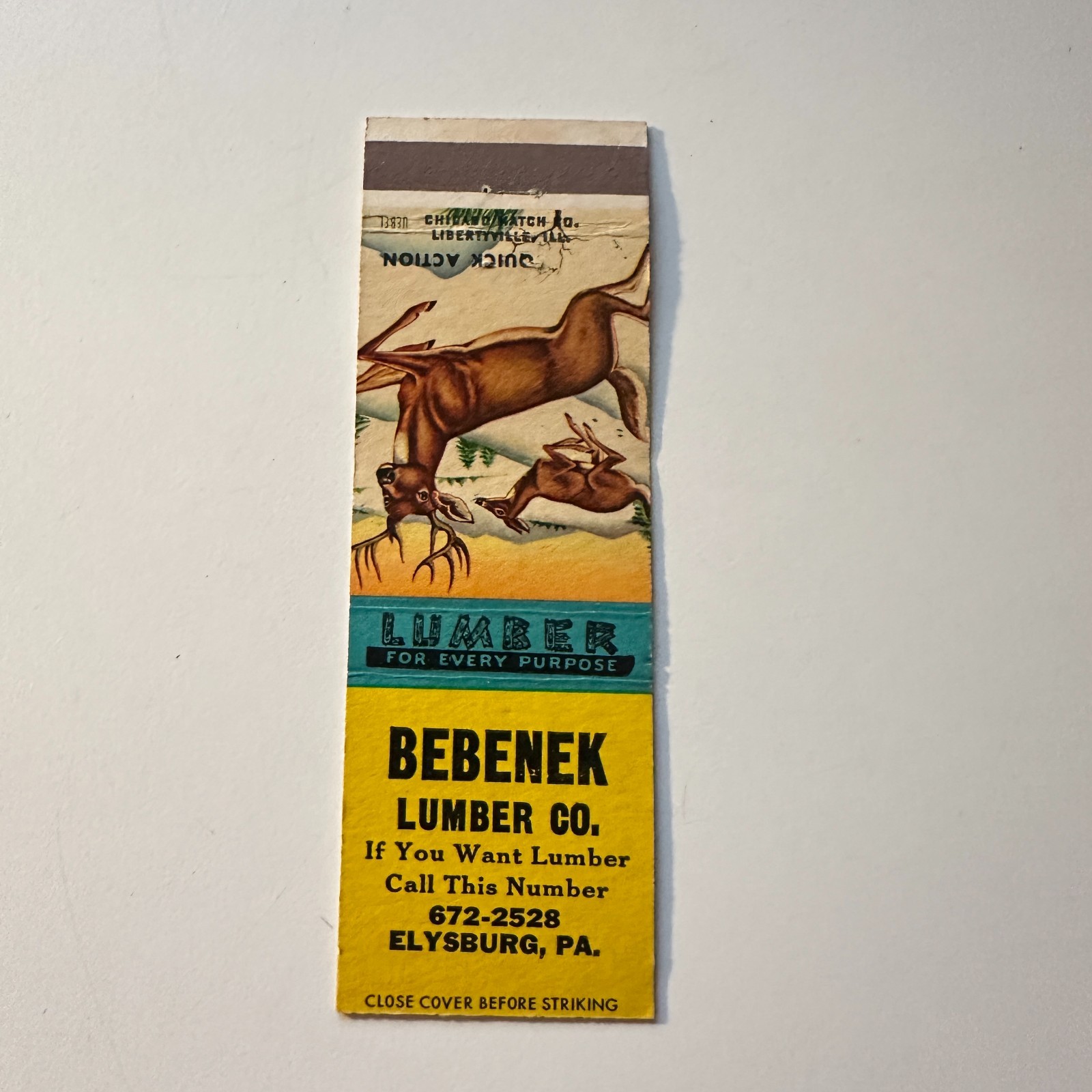 Bebenek Lumber Co Every Purpose Elysburg PA Vintage Matchbook Cover 5MB126-4-2 Bebenek Lumber Co Every Purpose Elysburg PA Vintage Matchbook Cover 5MB126-4-2