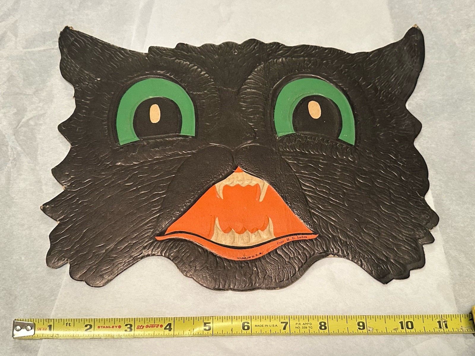 Vintage Antique Black Cat Face Halloween Embossed Die Cut Luhrs Green Eyed Vintage Antique Black Cat Face Halloween Embossed Die Cut Luhrs Green Eyed