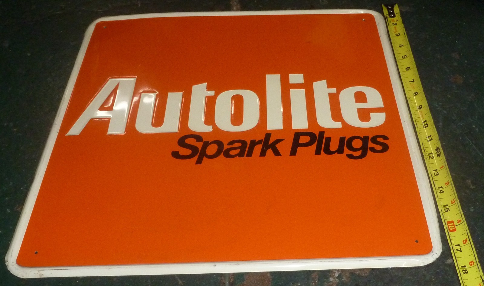 Vintage Embossed Autolite Spark Plugs Advertising Metal Sign 18” X 18” Vintage Embossed Autolite Spark Plugs Advertising Metal Sign 18” X 18”