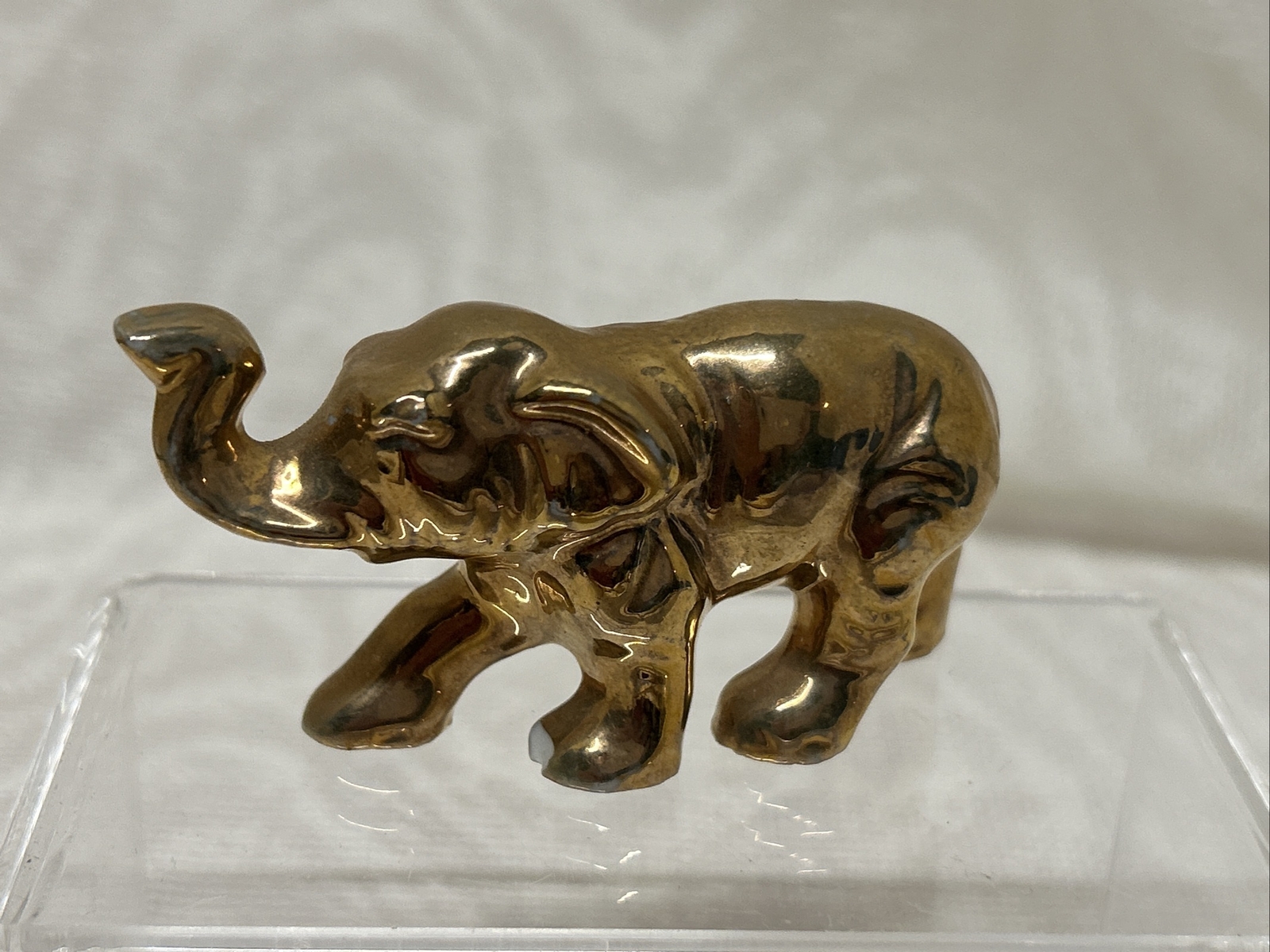 Vintage Ceramic Elephant Figurine Gold Painted