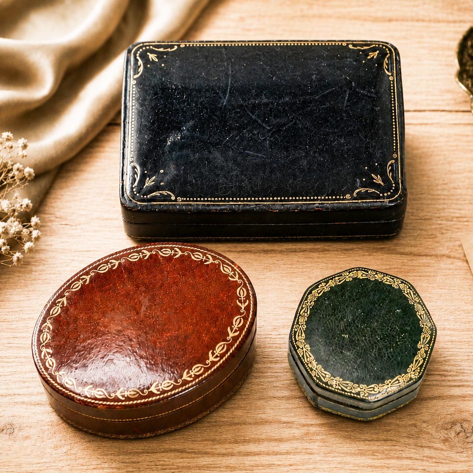 Vintage Italian Leather Box Collection Handcrafted Gilt Decor Keepsake Box