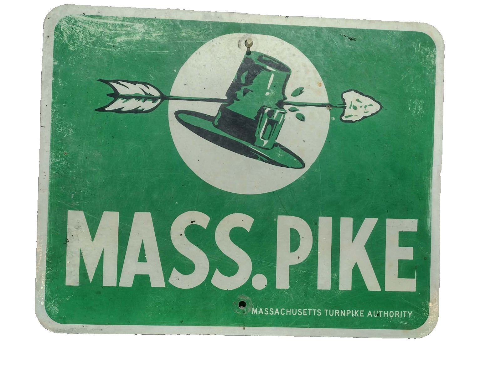 RARE Original Massachusetts Turnpike MASS PIKE Arrow Through the Hat Sign BANNED RARE Original Massachusetts Turnpike MASS PIKE Arrow Through the Hat Sign BANNED