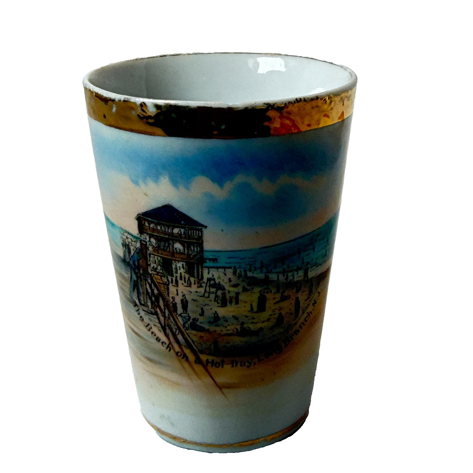 BEACH - LONG BRANCH NJ NEW JERSEY Souvenir Porcelain Trinket ANTIQUE CHINA CUP BEACH - LONG BRANCH NJ NEW JERSEY Souvenir Porcelain Trinket ANTIQUE CHINA CUP