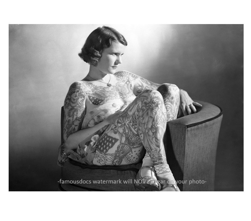 Tattooed Lady PHOTO Tattooed Venus 1938 Vintage Tattoo Photo Broadbent 5x7
