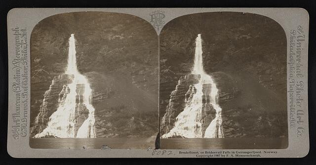 Photo:Geirangerfjord Norway 1907 Bridesveil Falls Brudefloret Stereo View
