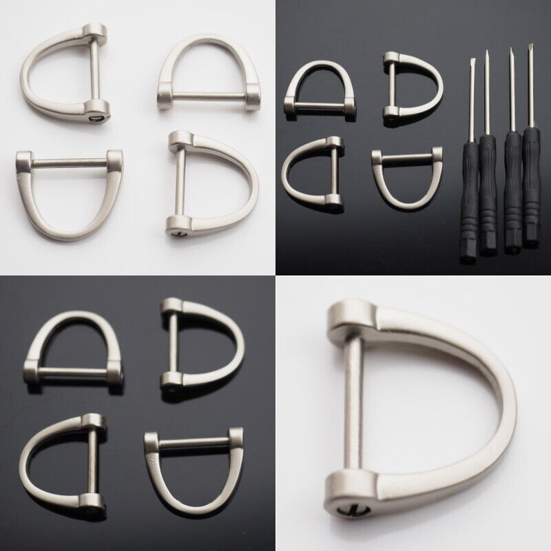 4pcs D-Ring Horseshoe U Shackle Screw Key Ring Fob DIY Leather Craft - Matte