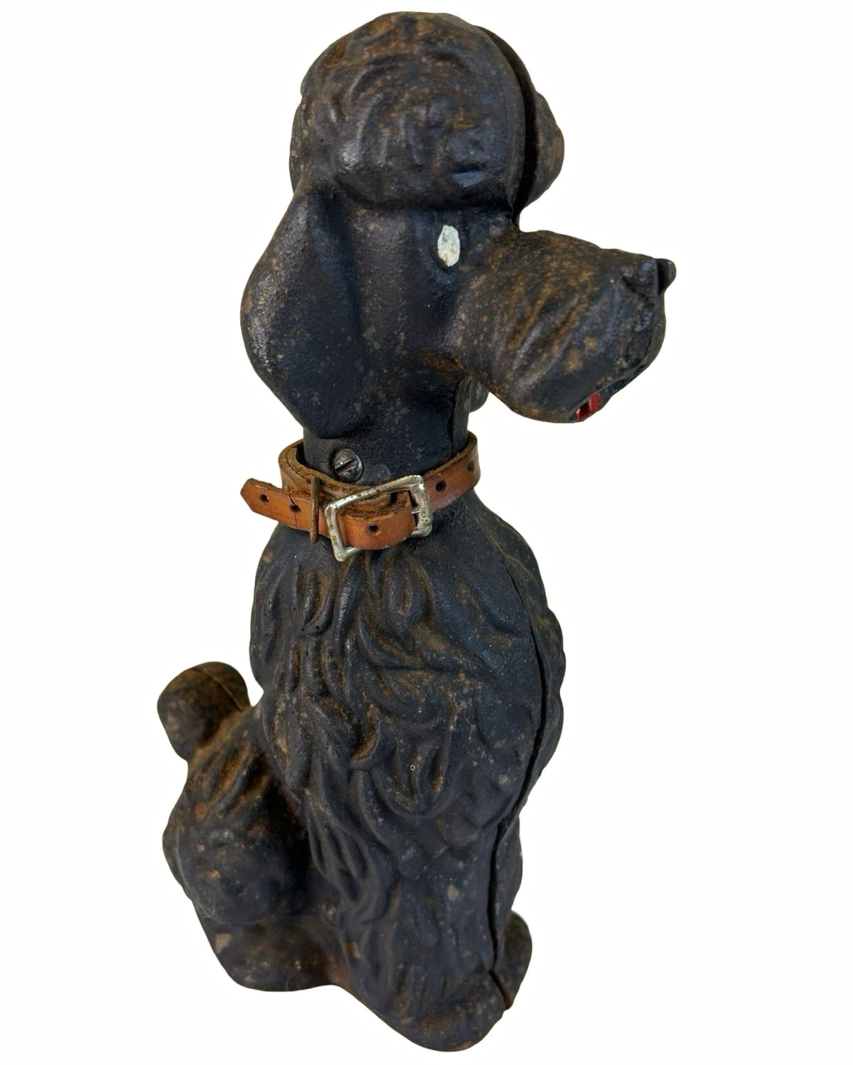 Vintage Cast Iron Poodle Still Bank w/ Collar 10.75”