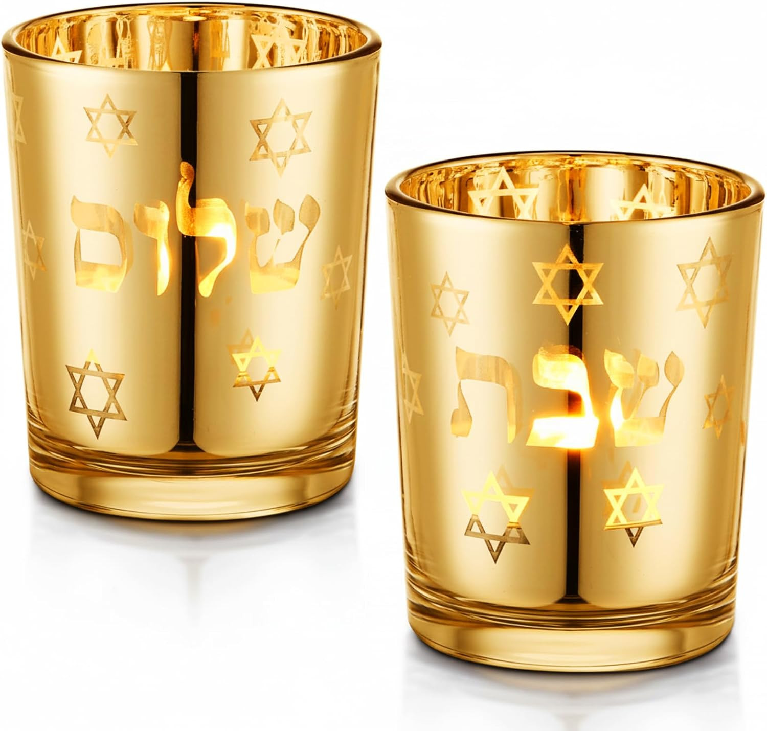 Set of 2 Gold Jewish Candle Holders Shabbat Tealight Gifts