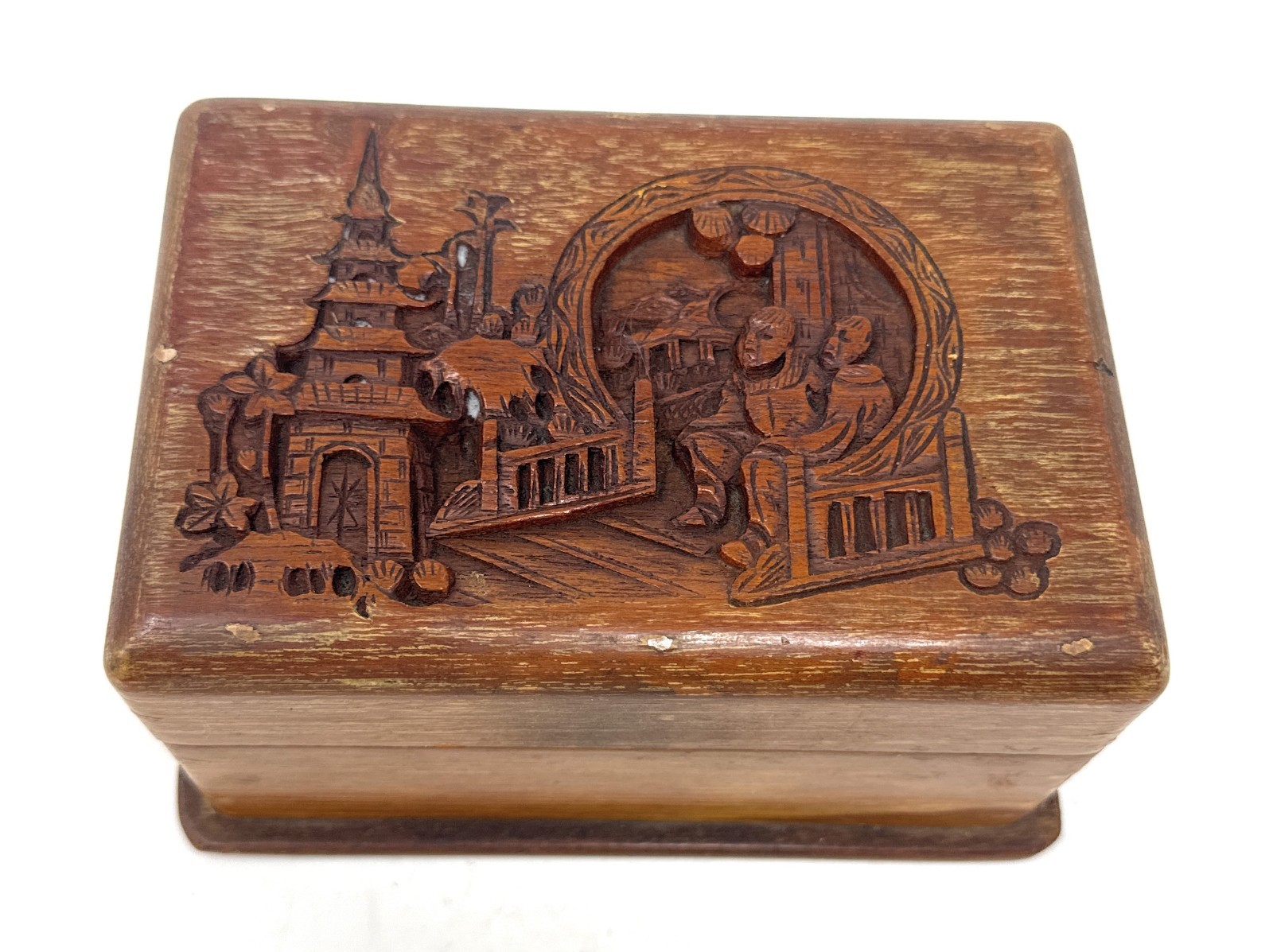 Vintage George Zee Co. Hand Carved Wood Jewelry Box / Trinket Box Hong Kong
