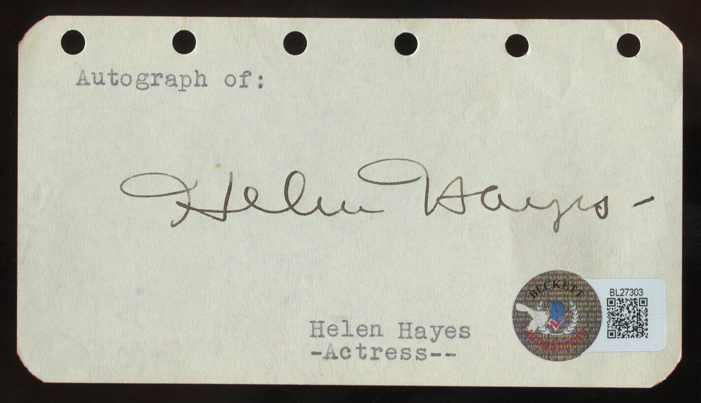 Helen Hayes d1993 signed autograph 2x4 Actress 1st Lady of American Theatre BAS