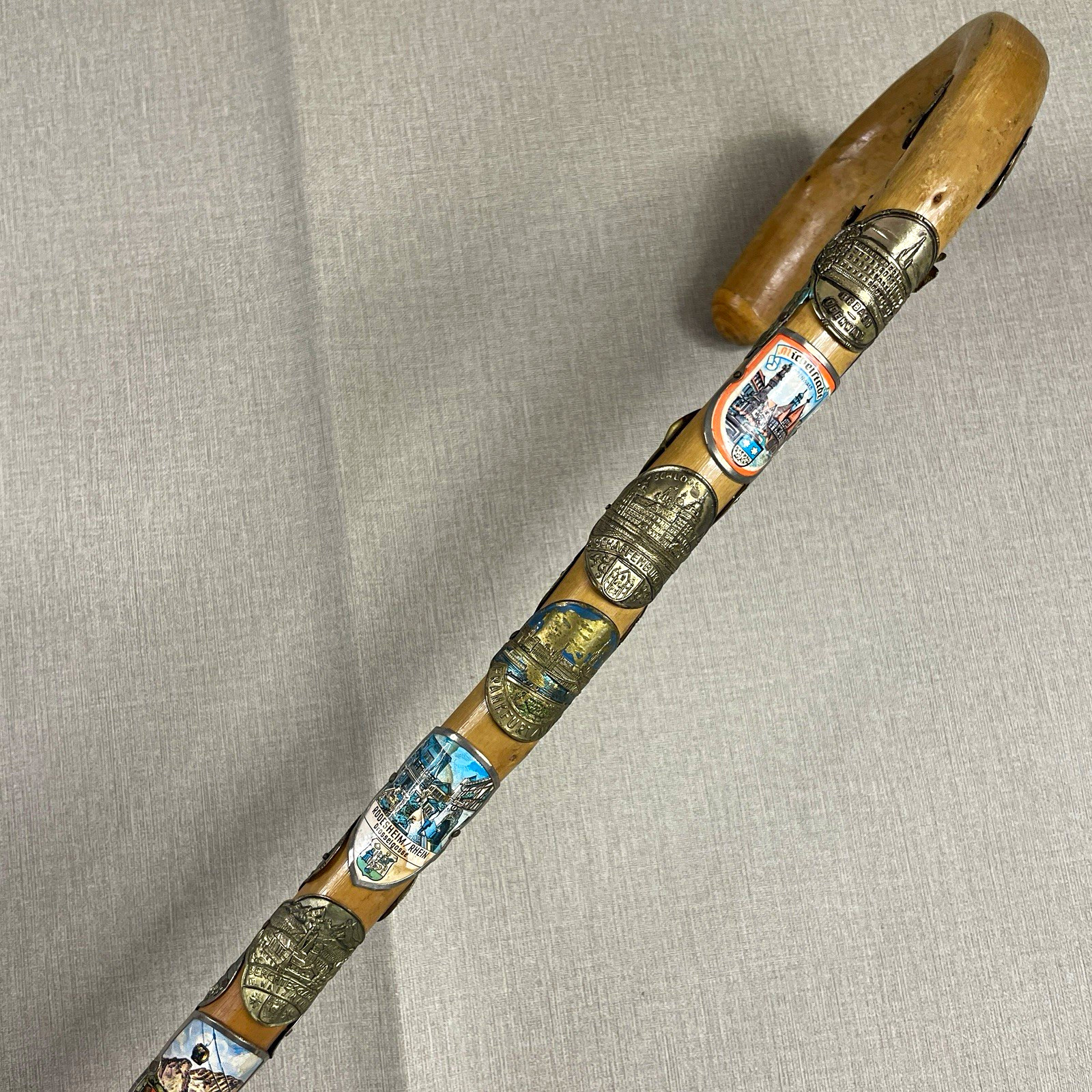 Vintage German Wanderstock Wooden Hiking Walking Cane 24 Metal Souvenir Badges Vintage German Wanderstock Wooden Hiking Walking Cane 24 Metal Souvenir Badges