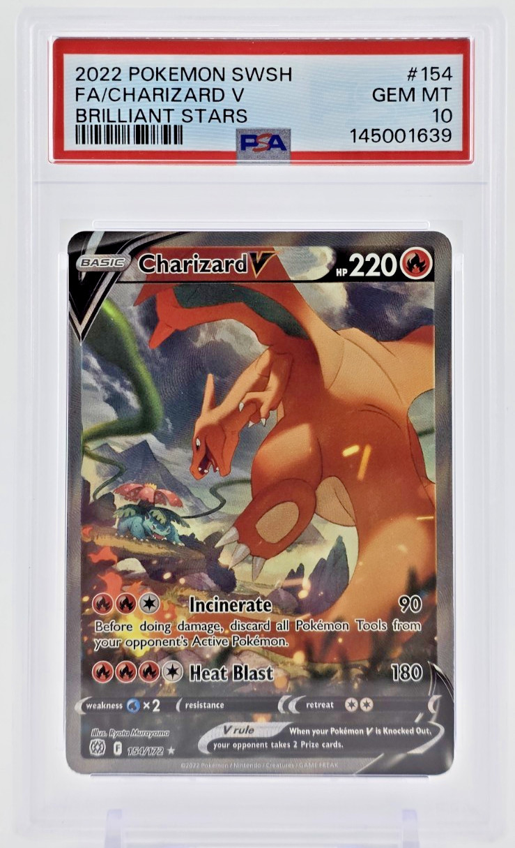 PSA 10 2022 CHARIZARD V POKEMON BRILLIANT STARS FULL ART RARE HOLO GEM MINT 154 PSA 10 2022 CHARIZARD V POKEMON BRILLIANT STARS FULL ART RARE HOLO GEM MINT 154