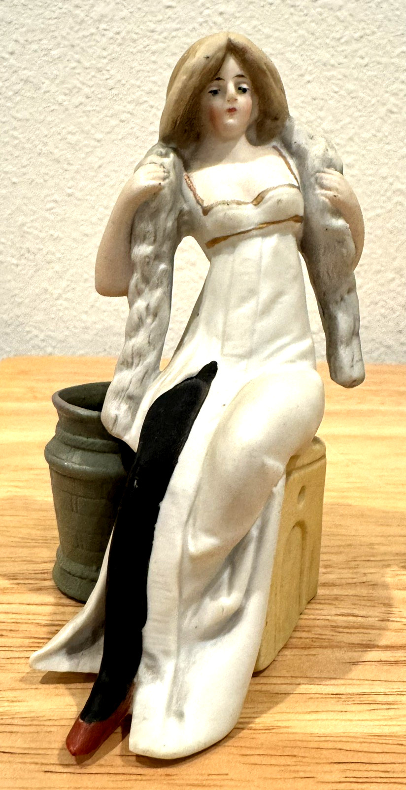 HTF Vintage Art Deco Risque Lady Woman Matchstick Holder Porcelain 5.5 HTF Vintage Art Deco Risque Lady Woman Matchstick Holder Porcelain 5.5