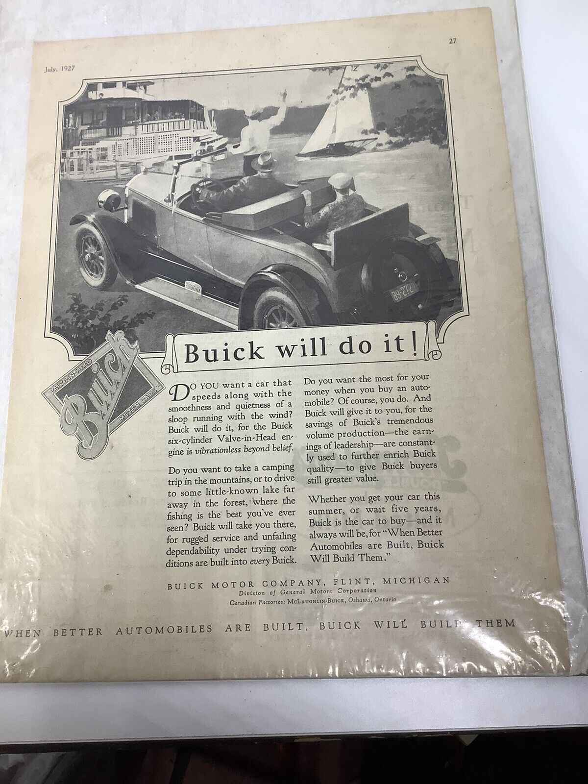 1927 BUICK WILL DO IT Automotive 11x14\
