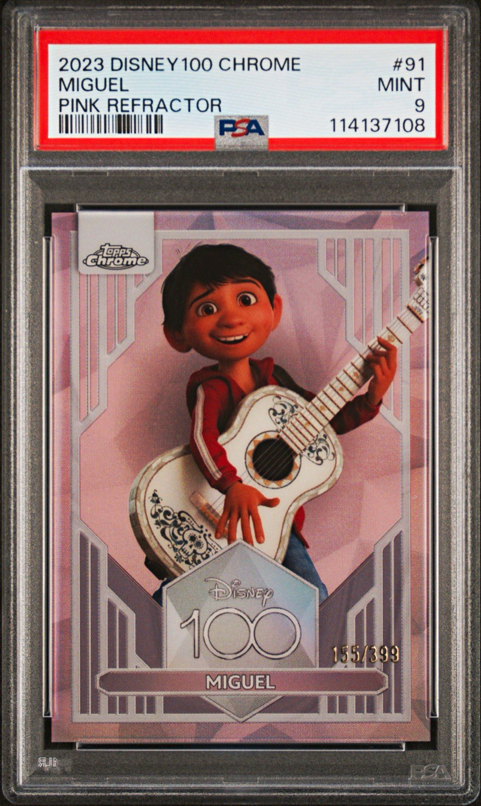 Topps Disney100 Chrome (2023) Miguel Coco #91 Pink Refractor 155/399 PSA 9