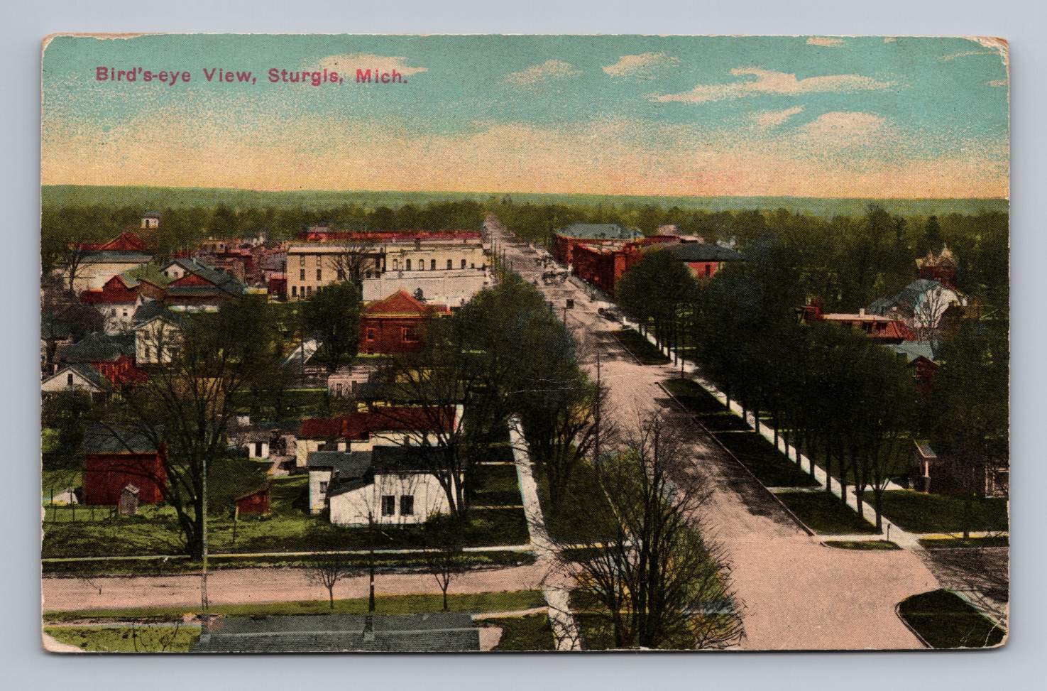 Antique Michigan Postcard STURGIS Birdseye View Street Scene 1910 Antique Michigan Postcard STURGIS Birdseye View Street Scene 1910