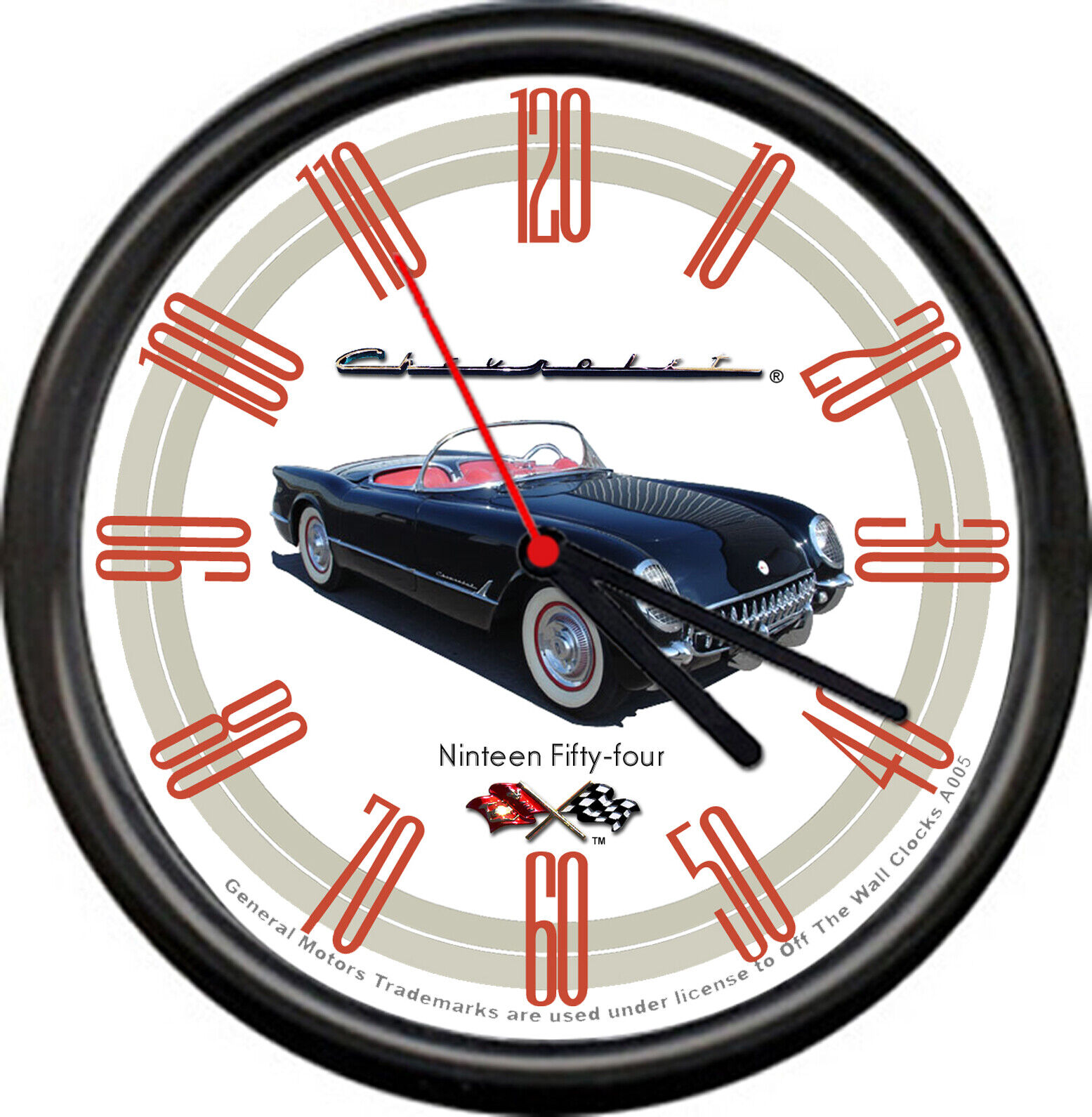 Licensed 1954 Corvette Vintage Black Convertible General Motors Sign Wall Clock