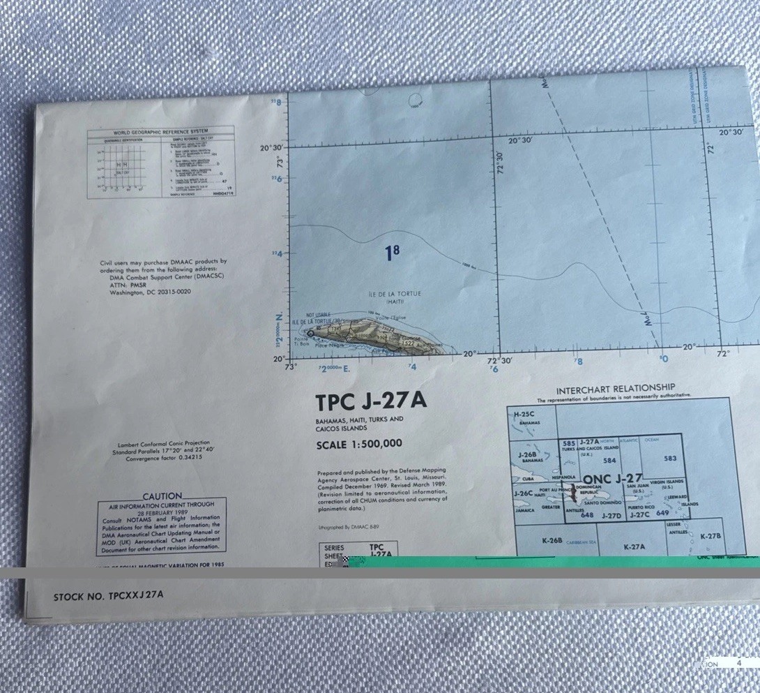 Vintage TPC J-27A Bahamas Haiti Turks Caicos Aeronautical Military Chart 1989
