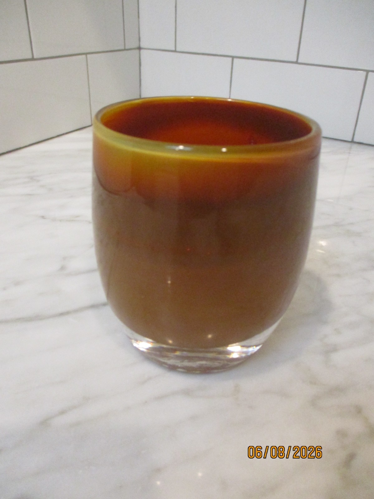 Glassybaby Jane's Caramel Votive Chocolate, Orange Yellow Pre-Triskelion Seattle Glassybaby Jane's Caramel Votive Chocolate, Orange Yellow Pre-Triskelion Seattle