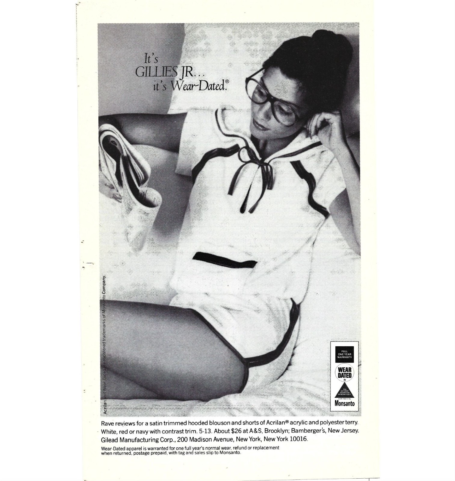 Gillies Jr Wear Dated Satin Trimmed Hooded Blouson Shorts Set Print AD 1970s