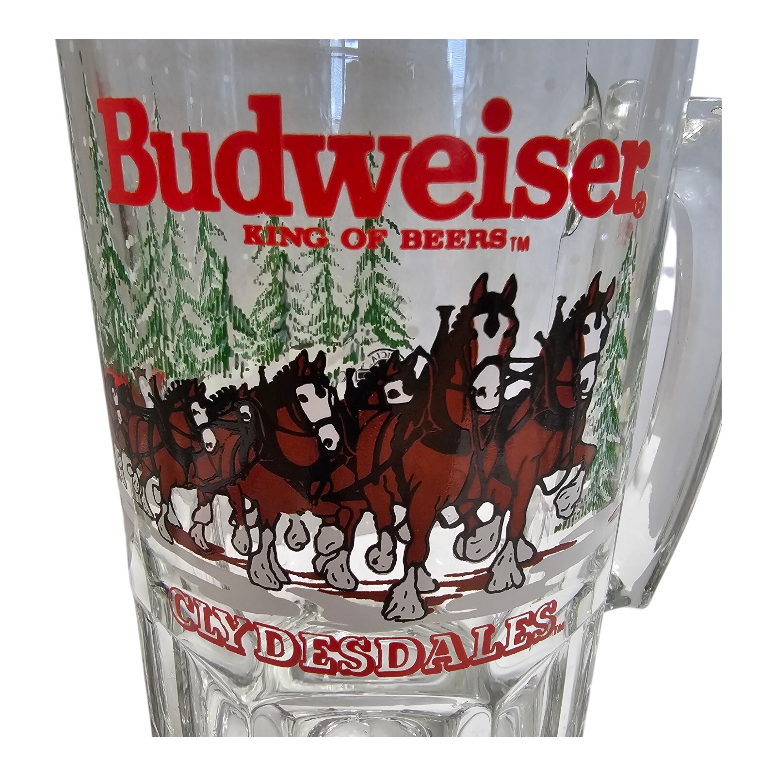 Budweiser VTG 1989 Clydesdale Beer Mug Holiday Stein 32 Oz. Glass Collectible 8\