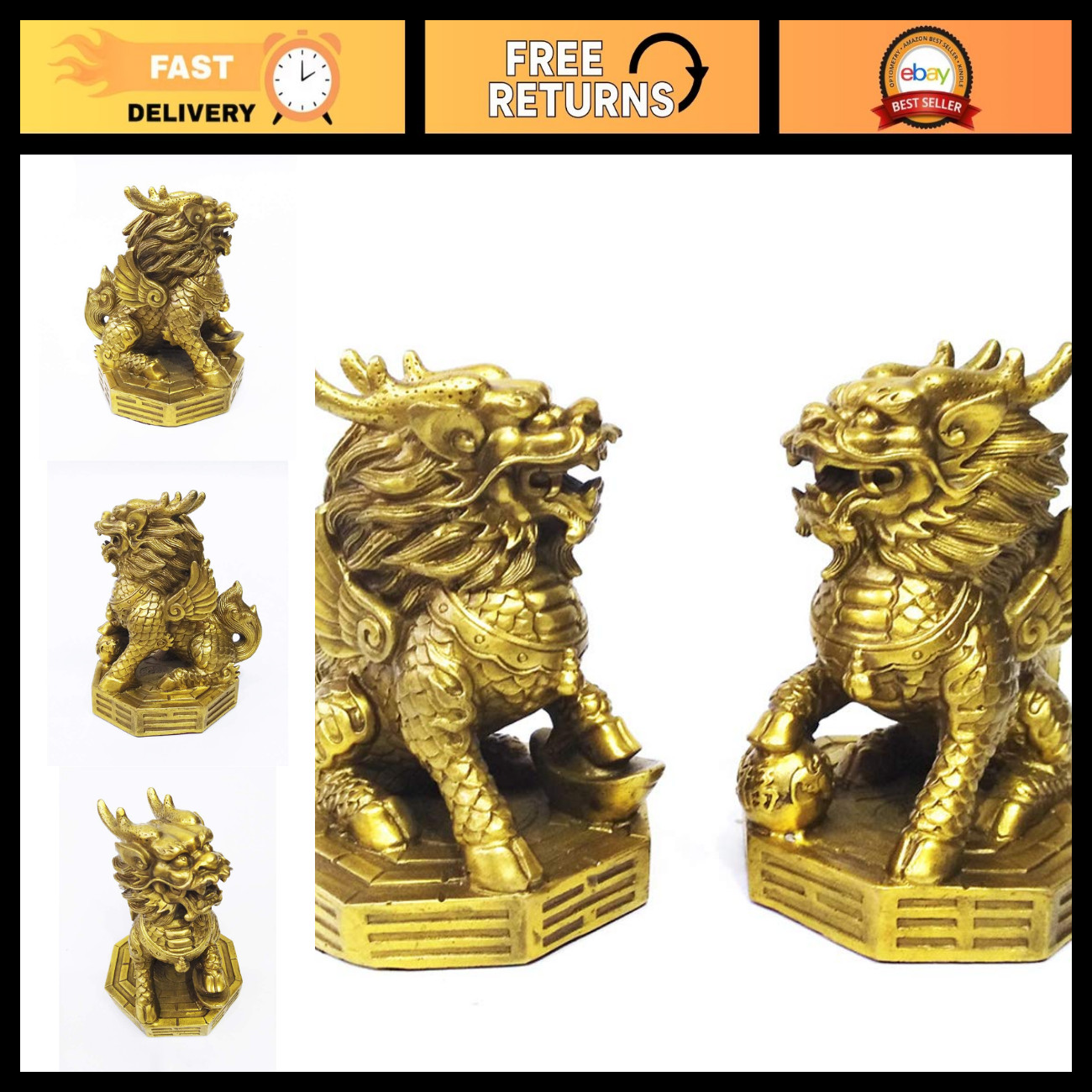 Pair of Kylin Brass Statues - Feng Shui Qilin Sculptures for Home & Office Decor Pair of Kylin Brass Statues - Feng Shui Qilin Sculptures for Home & Office Decor