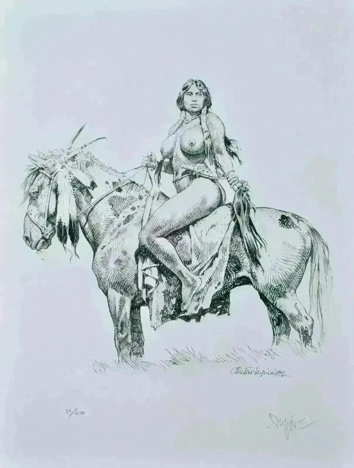 Paolo Serpieri: Horse Warrior, Signed Erotic Ex Libris, 2009 Paolo Serpieri: Horse Warrior, Signed Erotic Ex Libris, 2009