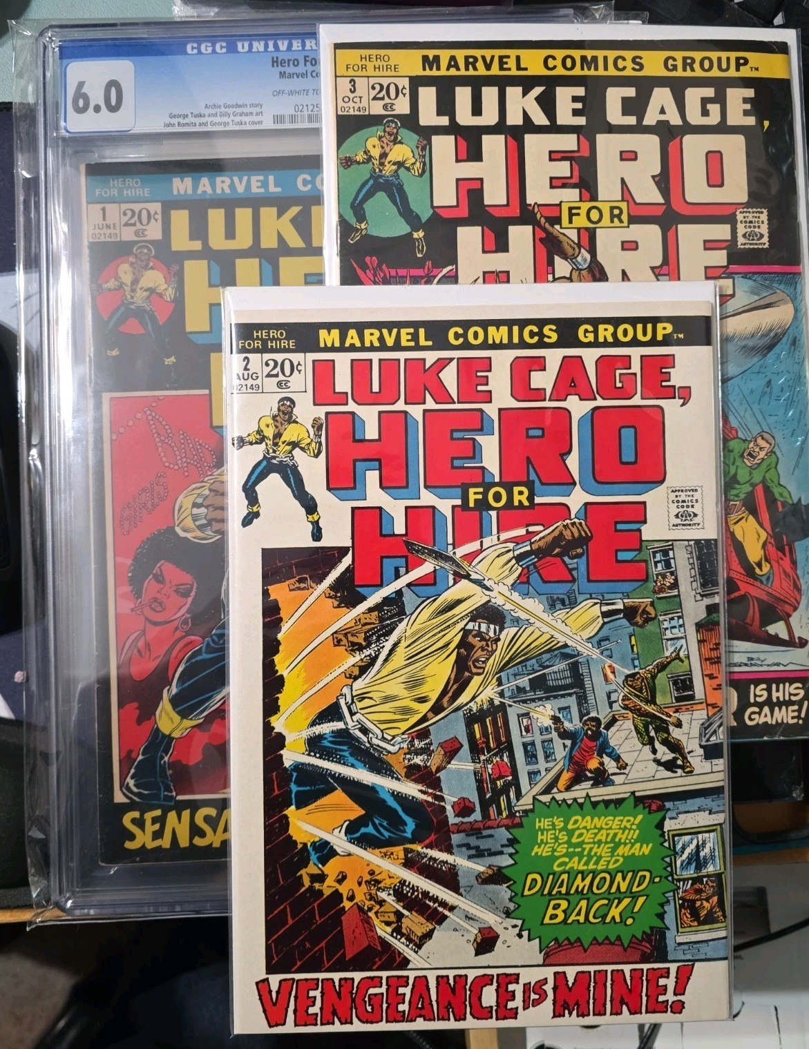 Hero For Hire #1 CGC 6.0 1972 1st Luke Cage + #2 VF/NM OB + #3 VG OB See PICS+ Hero For Hire #1 CGC 6.0 1972 1st Luke Cage + #2 VF/NM OB + #3 VG OB See PICS+