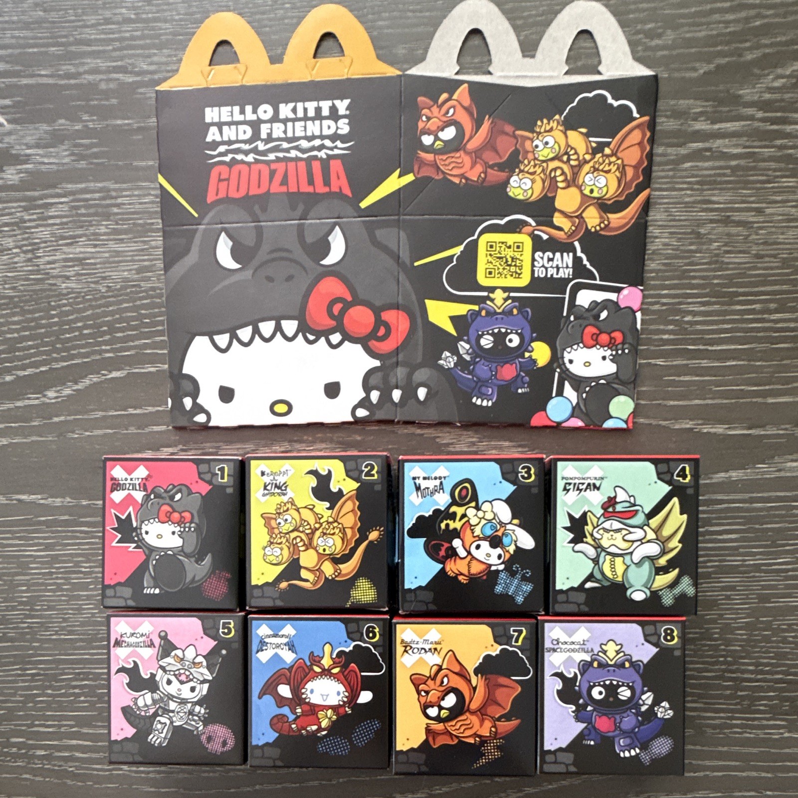 Full set McDonalds Hello Kitty Godzilla Collaboration Vinyl Figure Set 8-Pack Full set McDonalds Hello Kitty Godzilla Collaboration Vinyl Figure Set 8-Pack