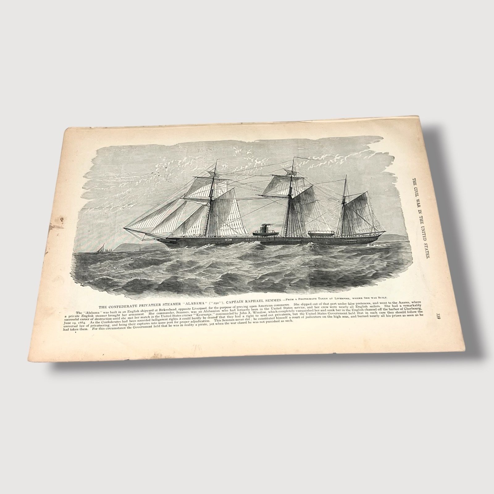 Vintage Illustration 1865 Engraving The Confederate Privateer Steamer Alabama V Vintage Illustration 1865 Engraving The Confederate Privateer Steamer Alabama V