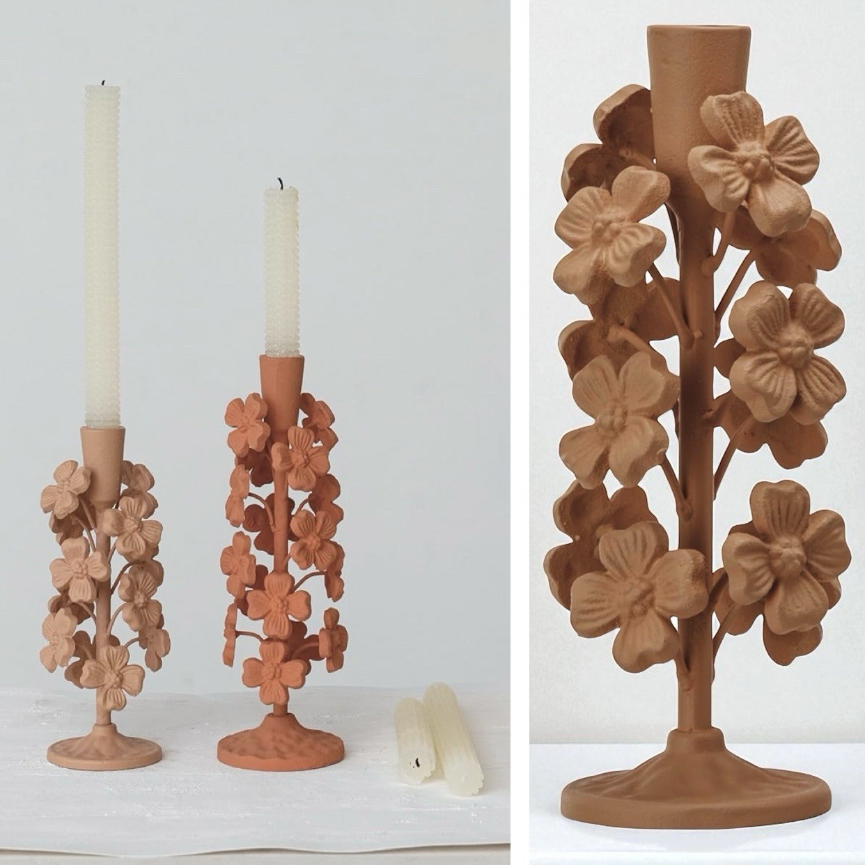 NEW Anthropologie Cast Metal Boho Floral Tapered Candle Candlestick Holder - 9 NEW Anthropologie Cast Metal Boho Floral Tapered Candle Candlestick Holder - 9