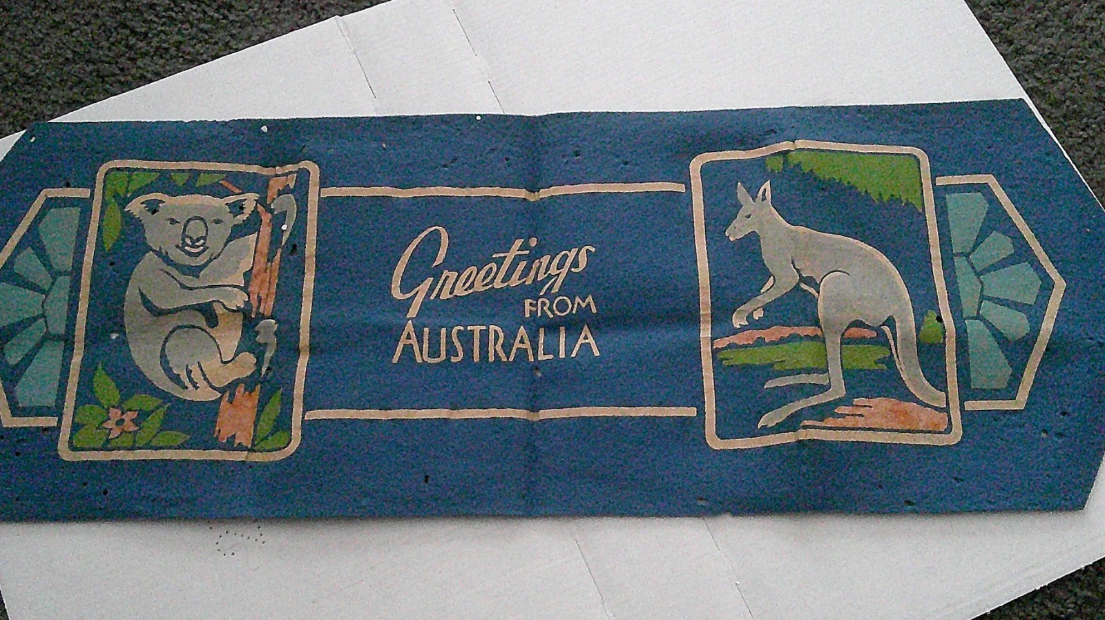 Vintage GREETINGS FROM AUSTRALIA Felt Pennant Flowers Art Deco Vintage GREETINGS FROM AUSTRALIA Felt Pennant Flowers Art Deco
