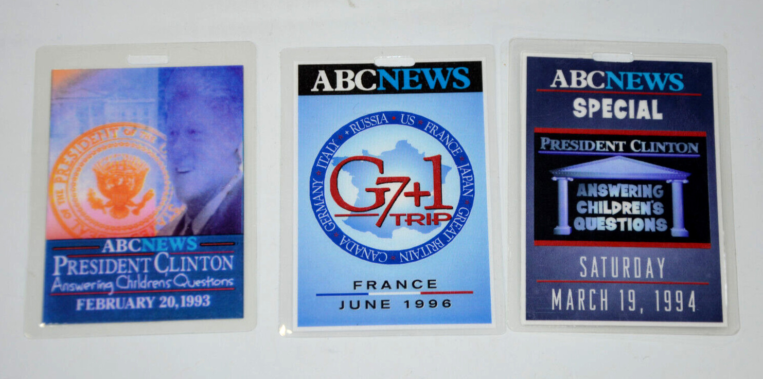 Bill Clinton Press Pass Lot of 3 G7 Summit 1993 94 96 ABC News France Children