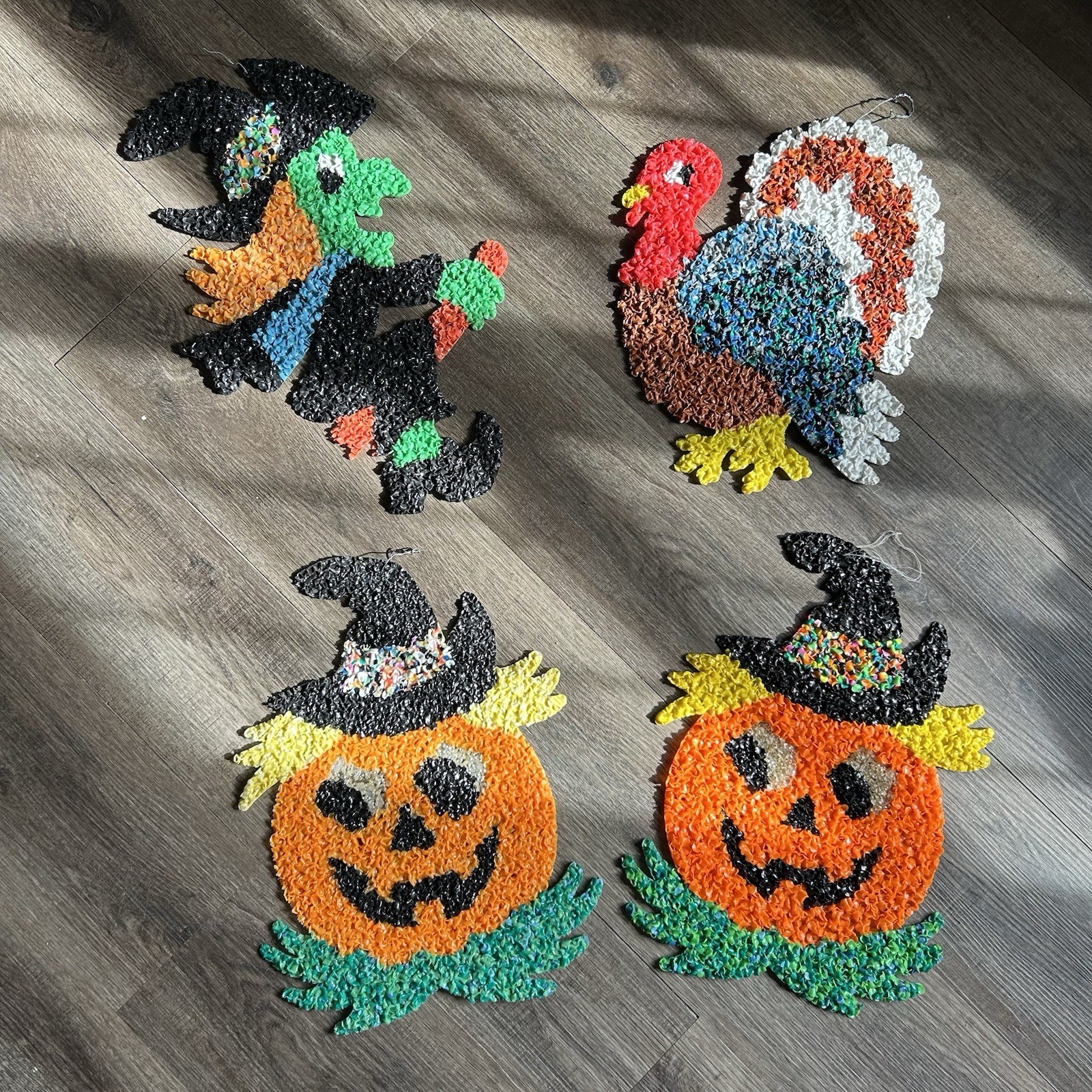 Vintage 70s Retro Melted Plastic Popcorn Halloween Thanksgiving Decor Lot Of 4