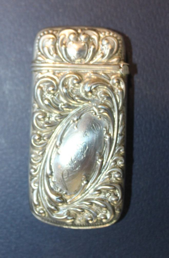 Antique Repousse Scroll Sterling Silver Match Safe Box Ornate Vesta Case 1901 Antique Repousse Scroll Sterling Silver Match Safe Box Ornate Vesta Case 1901