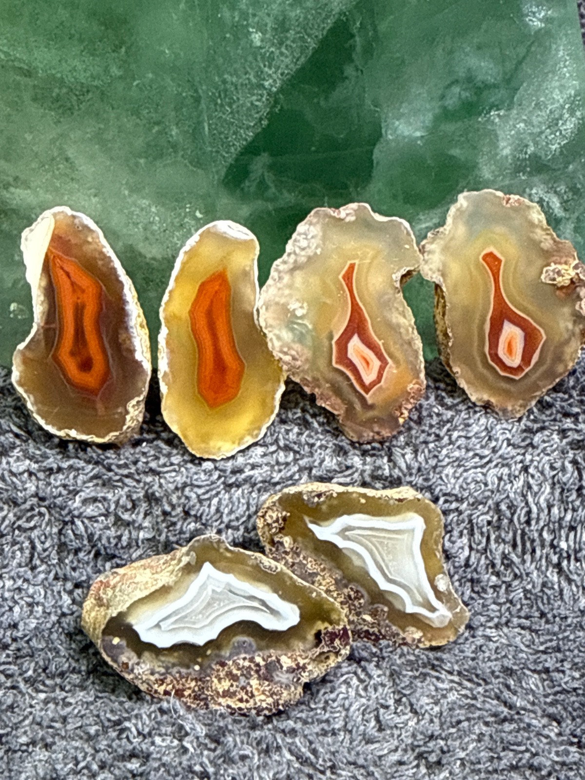 Malawi Alimajo Agates, 3 pair 45gr., Polished Displays, Video, UV must see Malawi Alimajo Agates, 3 pair 45gr., Polished Displays, Video, UV must see