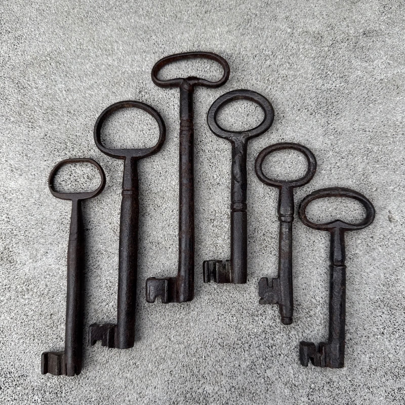 Antique Hand-Forged Iron Skeleton Keys Lot of 6, 17th-18th Century 