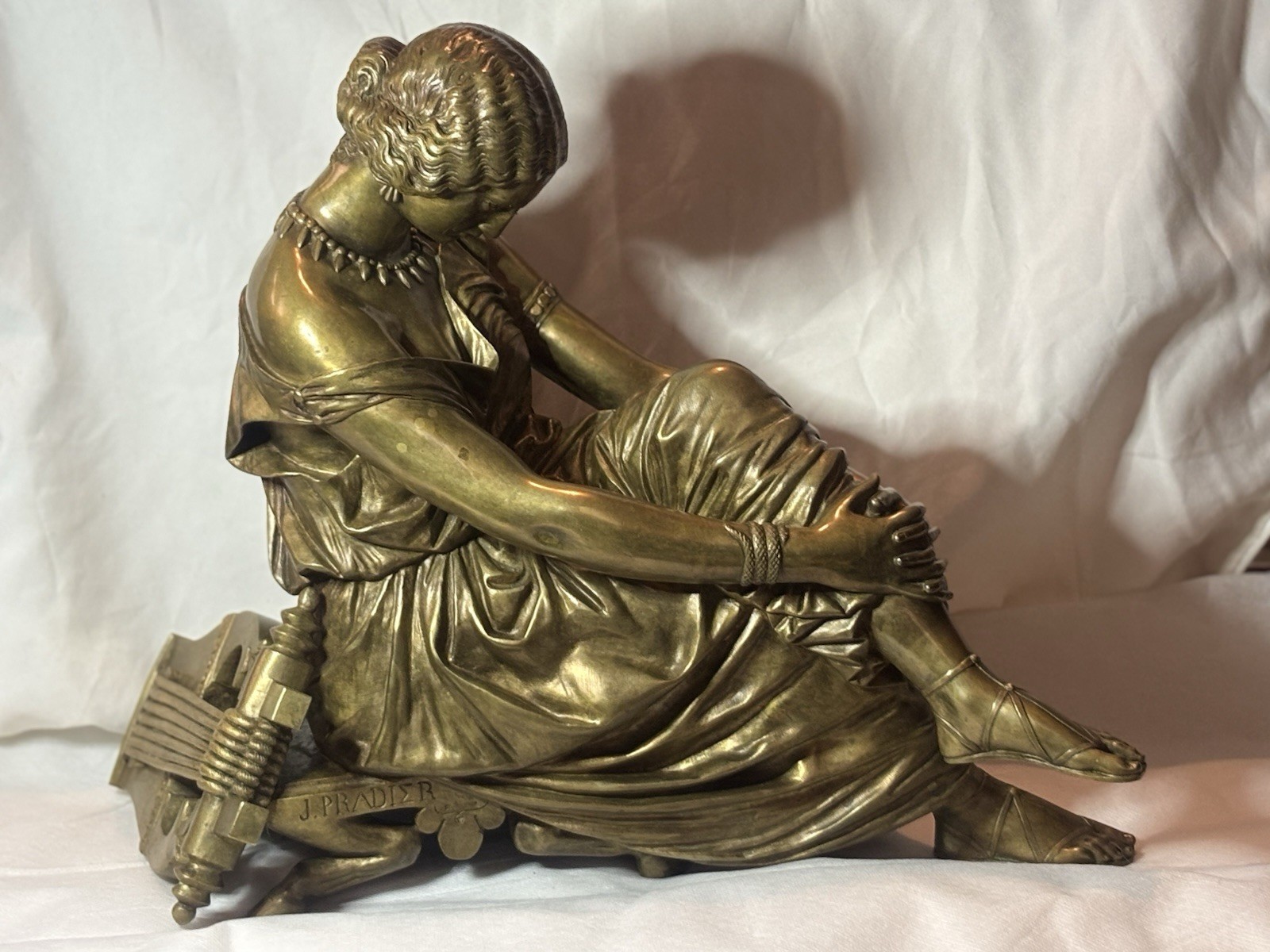 SAPPHO OLD BRONZE SCULPTURE STATUE, XIX EME BY JAMES PRADIER
