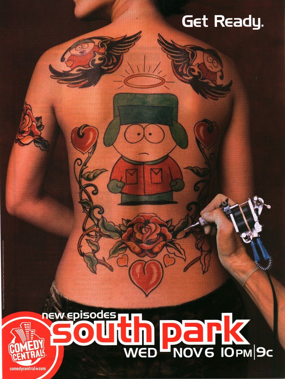 2002 PRINT AD - SOUTH PARK TV AD - GET READY . SOUTH PARK TATOOS KYLE BIG TATOO