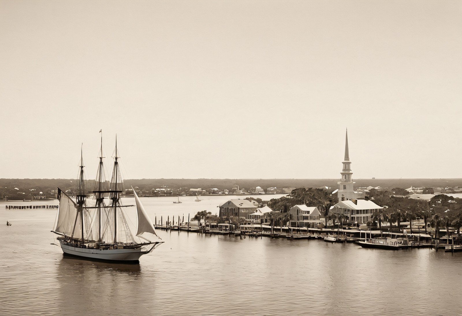 Charleston Harbor Bird\'s-Eye View - Antique Engraving Print