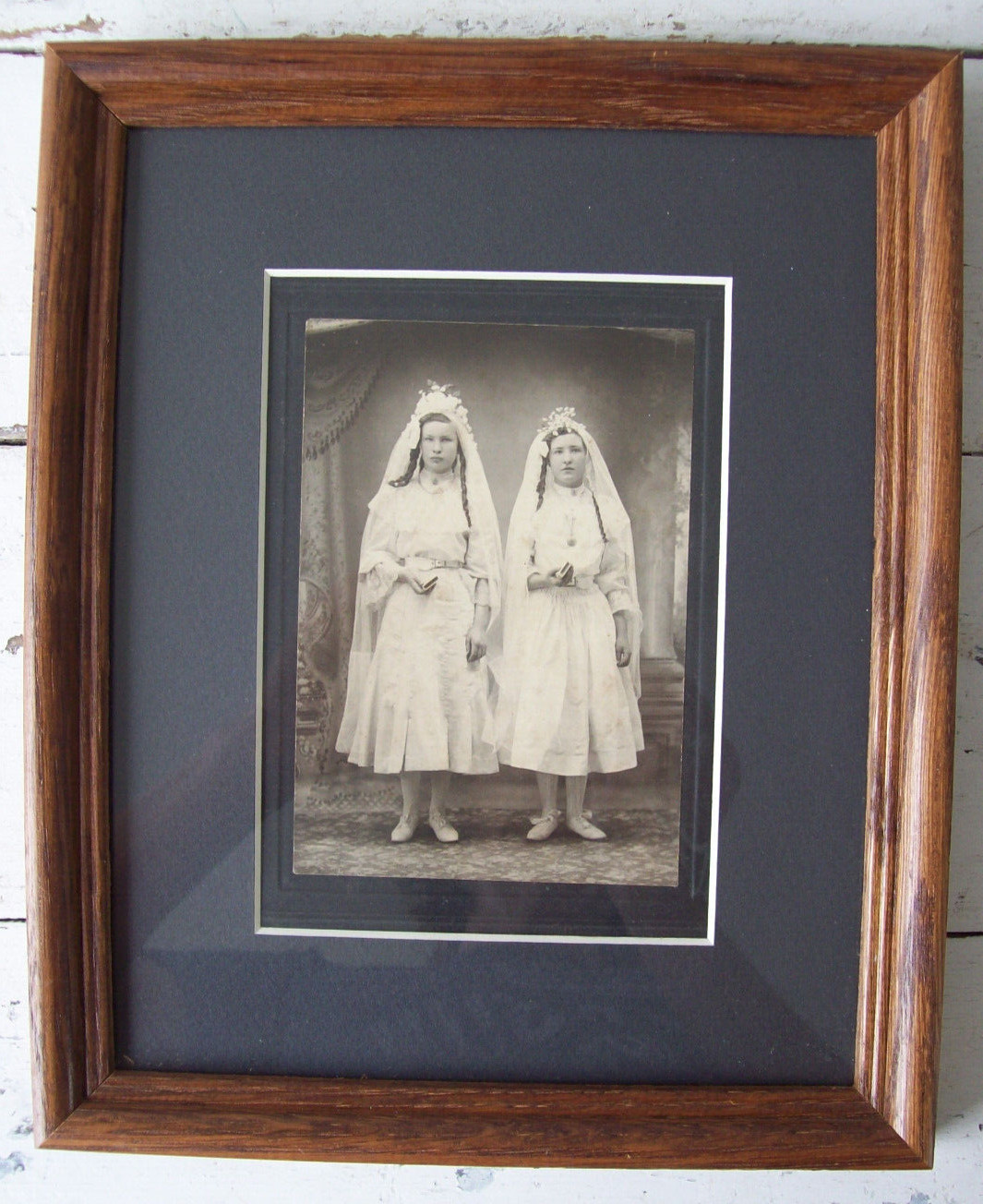 Antique Vintage First Communion Portrait of Two Girls~Framed and Matted~9x11 Antique Vintage First Communion Portrait of Two Girls~Framed and Matted~9x11