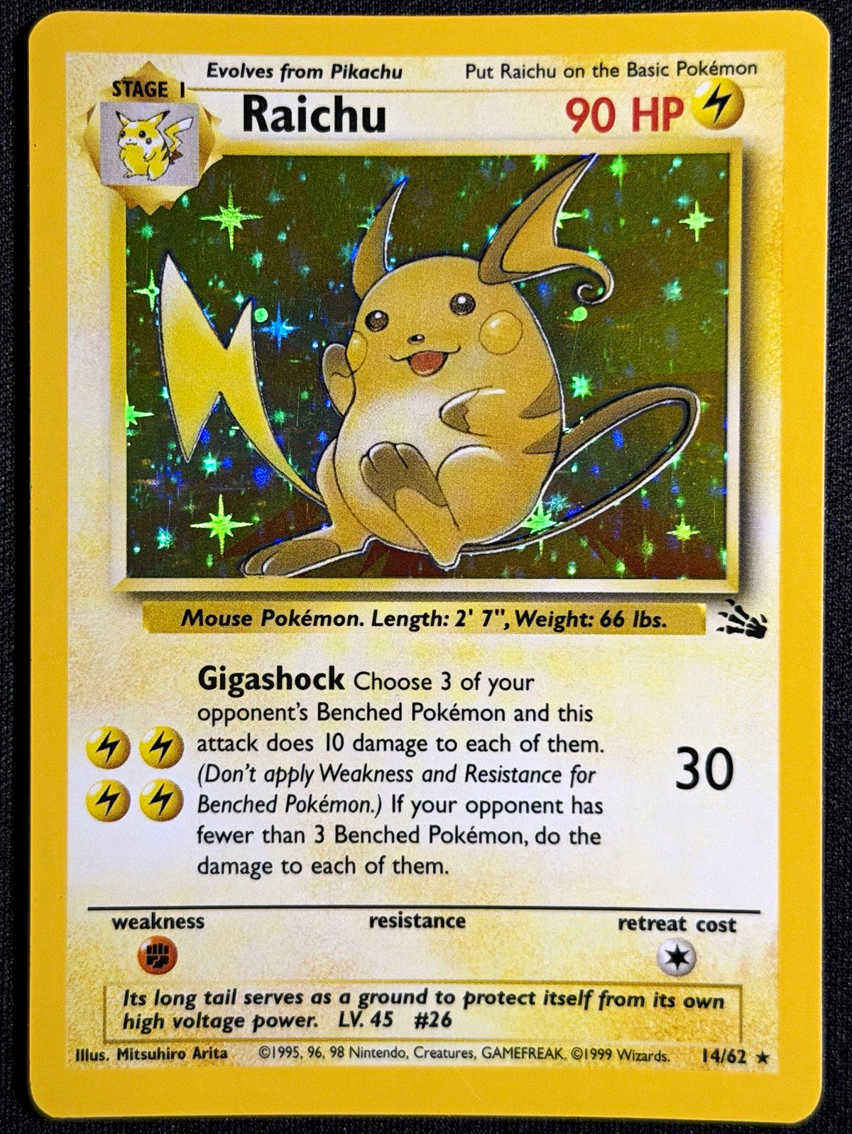 Pokémon 1999 Jungle Raichu Holo Card 14/62 English Wizards of the Coast Pokémon 1999 Jungle Raichu Holo Card 14/62 English Wizards of the Coast