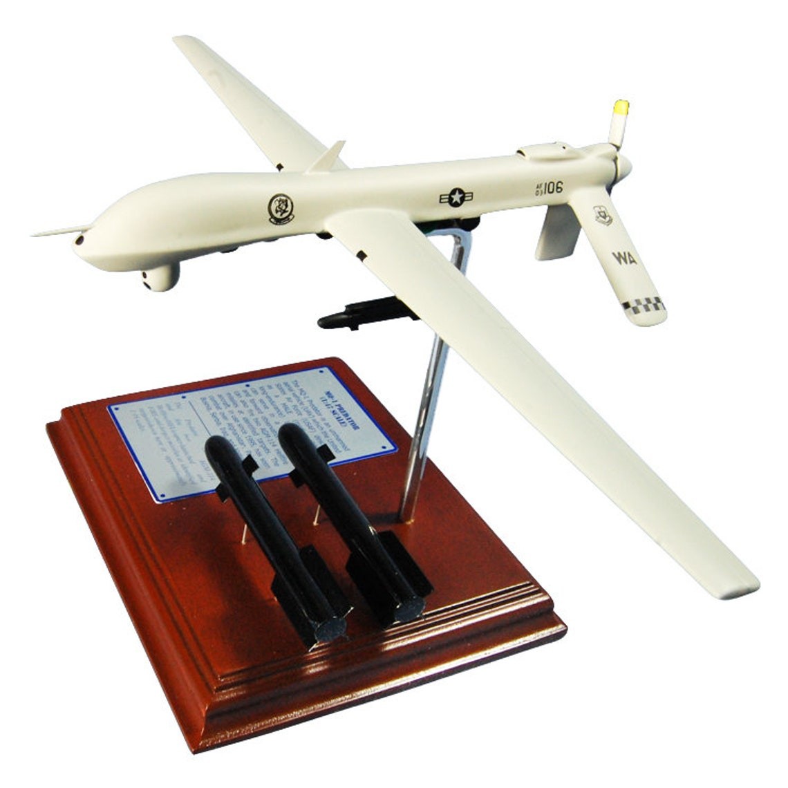 USAF General Atomics MQ-1 Predator Drone 57 WG Nellis AFB Desk UAV 1/46 SC Model USAF General Atomics MQ-1 Predator Drone 57 WG Nellis AFB Desk UAV 1/46 SC Model