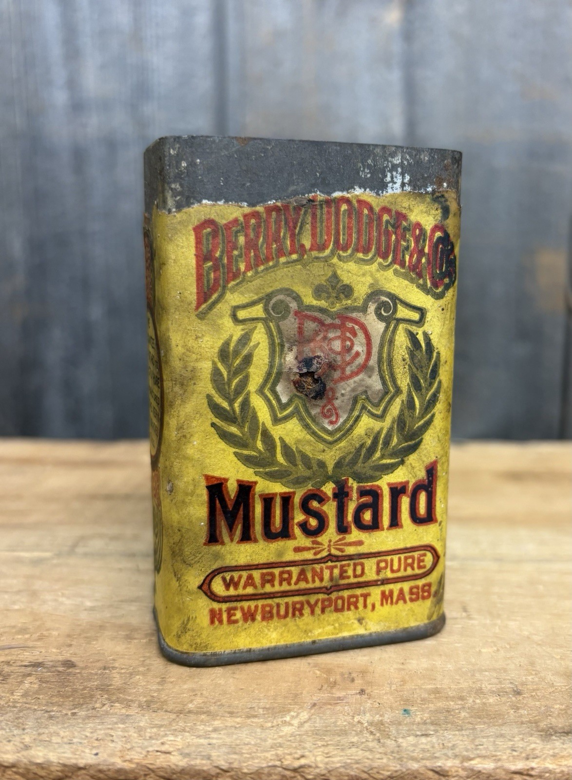 RARE Antique Early 1900s Berry Dodge & Co Mustard Tin Newburyport Mass No lid