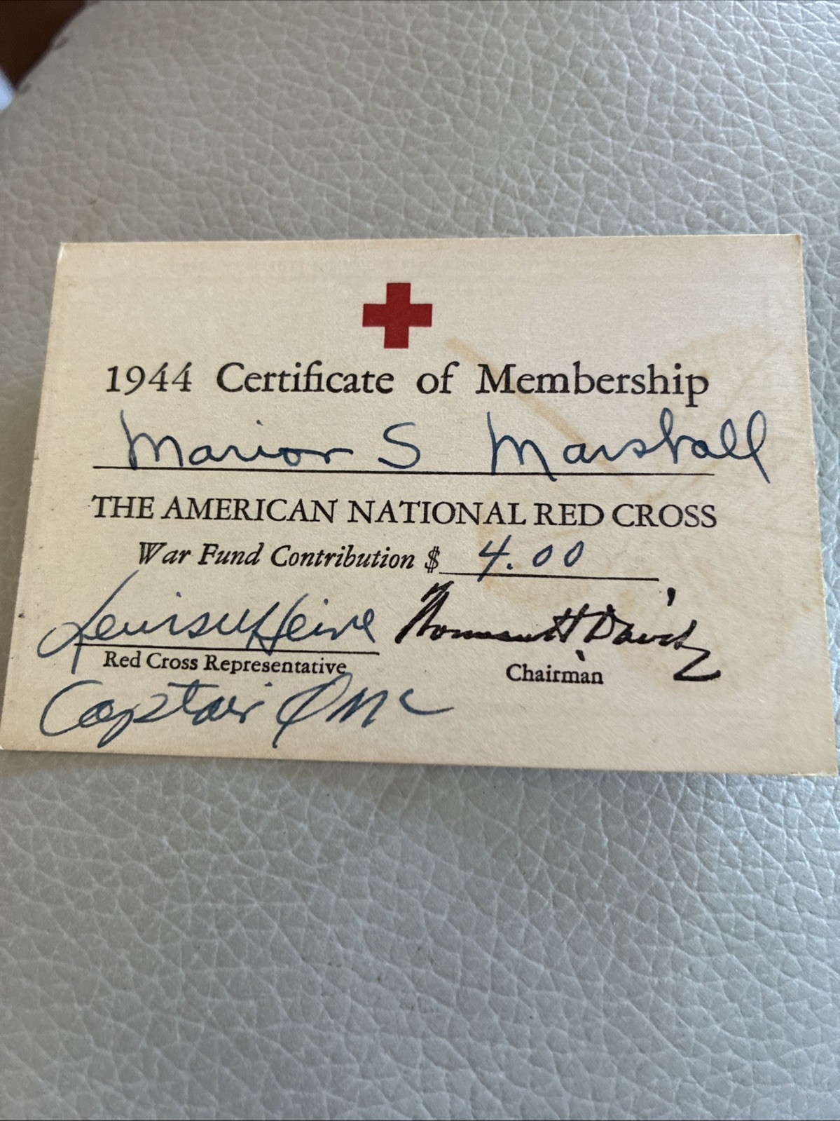 American National Red Cross War Time 1944 Certificate Of Membership WWII 91 American National Red Cross War Time 1944 Certificate Of Membership WWII 91