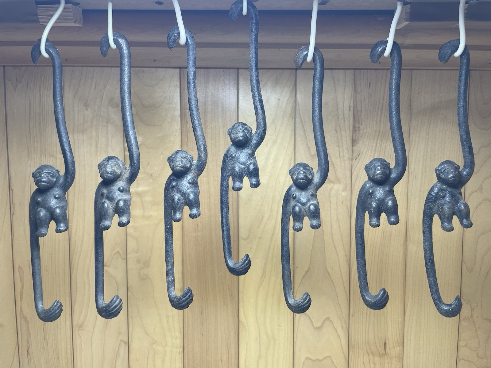 7 Matching Antique Cast Iron Monkey Plant Hanger Japan 1930s 8.25” 7 Matching Antique Cast Iron Monkey Plant Hanger Japan 1930s 8.25”